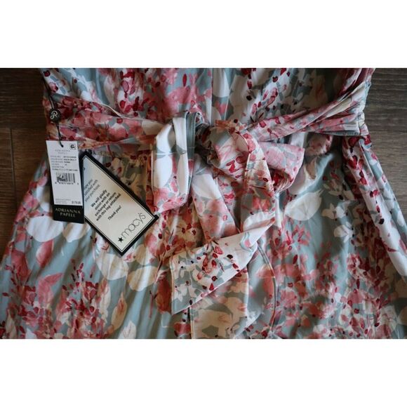 Adrianna Papell Sz 16 Aqua Multi Floral Printed Surplice Fit & Flare Dress - Picture 9 of 14